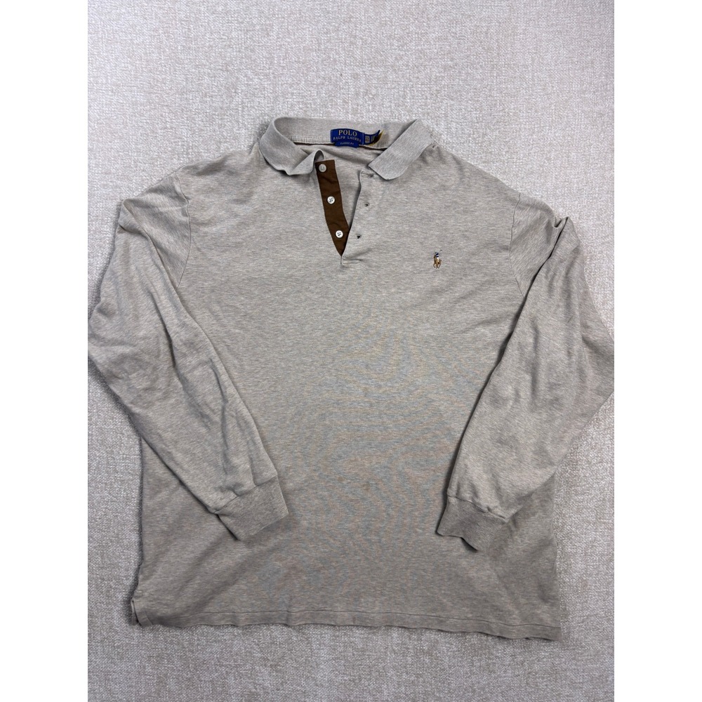Polo Ralph Lauren Mens XXL Long Sleeve Polo Shirt Classic Fit Tan Heather Cotton